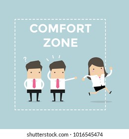 Businesswoman exit from comfort zone. vector