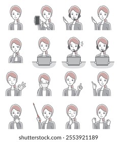 Businesswoman facial expression illustration. People vector illustrations.