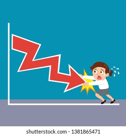 Businesswoman failure with fallling business arrow, illustration vector cartoon
