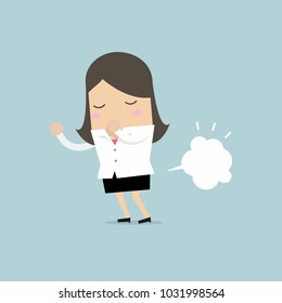 Businesswoman farting with blank balloon out from her bottom. vector