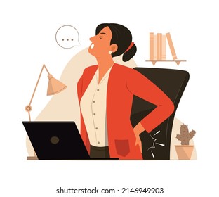 Businesswoman Feeling Back Pain on Waist Area while Working.