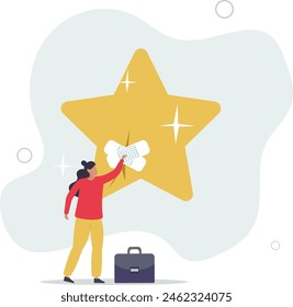 businesswoman fix broken rating star with bandage.flat vector illustration.