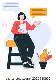 businesswoman in flat vector illustration. Premium graphic design stock for presentation, website, marketing, investment and financial purpose with geometric element.
