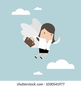 Businesswoman flying with her wing.