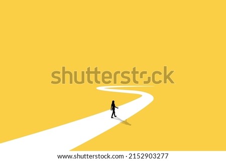 Businesswoman follow a path for business opportunities. visionary leadership different business routes. Symbol of ambition, motivation and long road ahead.
