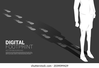 Businesswoman with Footprint  from digital dot pixel. business concept of digital transformation and digital footprint.