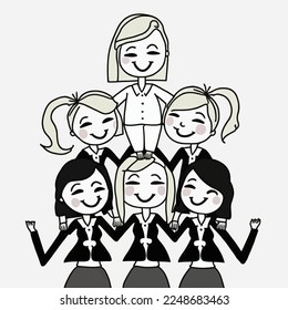 Businesswoman in the foreground, surrounded by her colleagues. Inspiring image representing team spirit and female leadership in business.