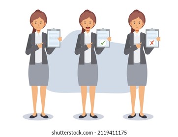 Businesswoman in a formal wear ,Office workers with clipboards.emotion .Flat vector cartoon character illustration.