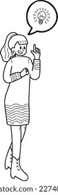 Businesswoman full of ideas with light bulbs illustration in doodle style isolated on background