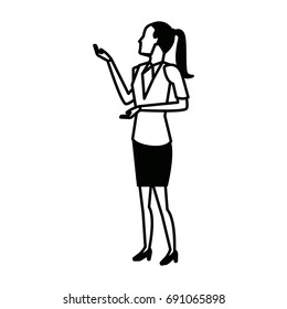 businesswoman full length gesturing with her hands