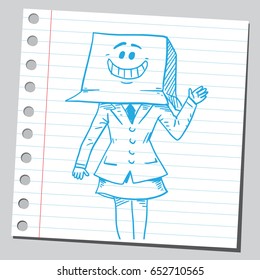 Businesswoman with funny cardboard box on her head 