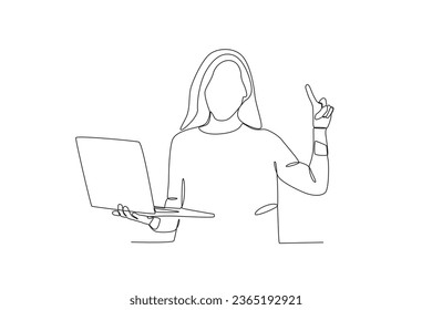 A businesswoman gets a business idea. Dia de la mujer emprendedora one-line drawing