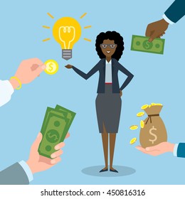 Businesswoman gets money for the idea.