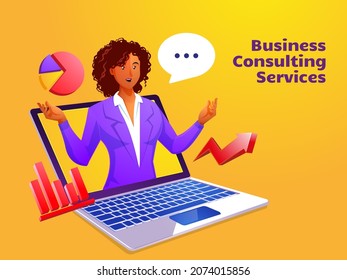 Businesswoman giving business training and data analysis with laptop