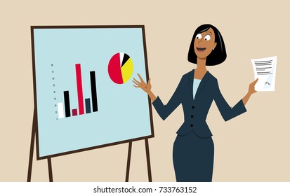 Businesswoman giving a presentation using a board, EPS 8 vector illustration 