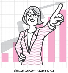 Businesswoman in glasses against the background of a graph of good performance