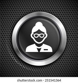 Businesswoman with Glasses on Black Round Buttons
