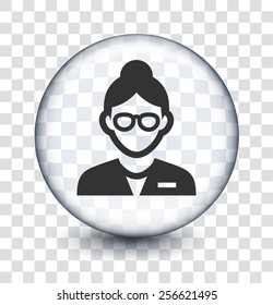 Businesswoman with Glasses on Transparent Round Buttons