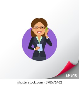 Businesswoman in glasses talking on phone