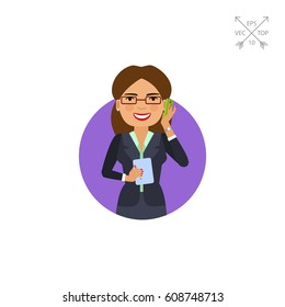 Businesswoman in glasses talking on phone