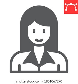 Businesswoman glyph icon, female and feminism, business woman sign vector graphics, editable stroke solid icon, eps 10