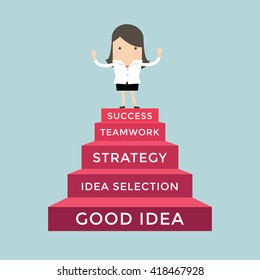 Businesswoman going up to success, 5 step for success