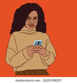 businesswoman going through her mobile phone emails