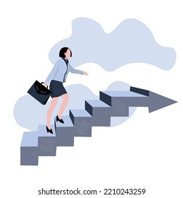 Businesswoman going upstairs against white background. Concept o