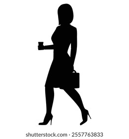 Businesswoman Going to Work Silhouette Icon for Professional and Corporate Themes