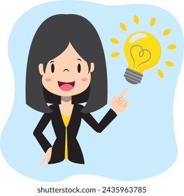 Businesswoman with a good idea, explaining, speaking, leading, with bright spotlight
