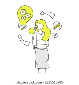 Businesswoman got an idea for her business. Business Vector Illustration in white background