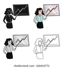 Businesswoman and growing graphic icon in cartoon style isolated on white background. Conference and negetiations symbol stock vector illustration.