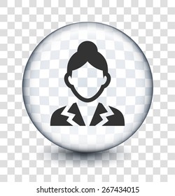 Businesswoman with Hairbun on Transparent Round Buttons