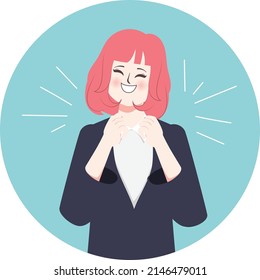 Businesswoman happy and exciting character gesture pose. Flat cartoon vector design.