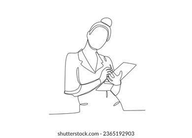 A businesswoman happy with her job. Dia de la mujer emprendedora one-line drawing