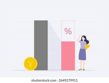 Businesswoman happy to see cost reduction graph