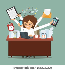 Businesswoman hard work, illustration vector cartoon