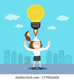 Businesswoman has a bright and super idea, illustration vector cartoon