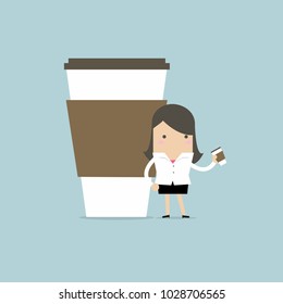 Businesswoman has coffee break. vector