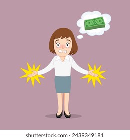 Businesswoman Has No Money. Flat, Poster, Vector, Illustration, Cartoon, EPS10. 