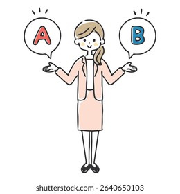 A businesswoman has two options: A and B.