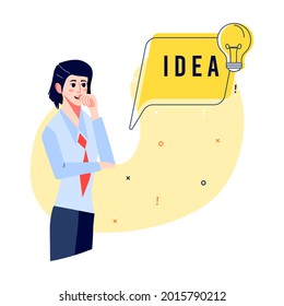 Businesswoman Having an Idea. Creative Office Worker with Idea Light Bulb Concept. Cartoon Vector Illustration.