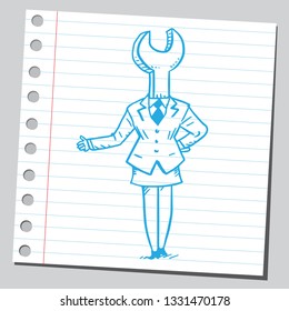 Businesswoman having wrench instead of her head
