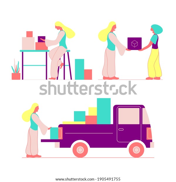 A businesswoman in her
closed shop packs product for delivery. Service for customers. Shop
is open for delivery only. small business during the
quarantine.