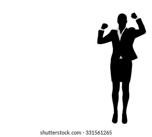 businesswoman with her hands up, celebrating success
