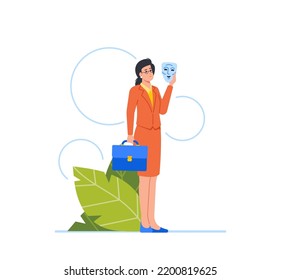 Businesswoman Hide Face Under Mask. Female Character With Imposter Syndrome, Hypocrisy, Dishonesty, Liar, Fake, Bias Concept, Anonymous Woman In Formal Wear. Cartoon People Vector Illustration