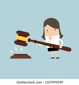 Businesswoman hold a big gavel in hands for justice. vector