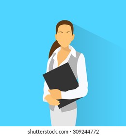 Businesswoman Hold Folder Business Woman Flat Vector Illustration