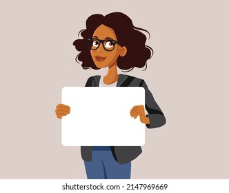 
Businesswoman Holding a Blank Card for Advertising Vector Cartoon Illustration. Business manager holding an empty mock-up signboard for presentation
