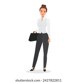 Businesswoman holding briefcase and standing at business meeting vector illustration